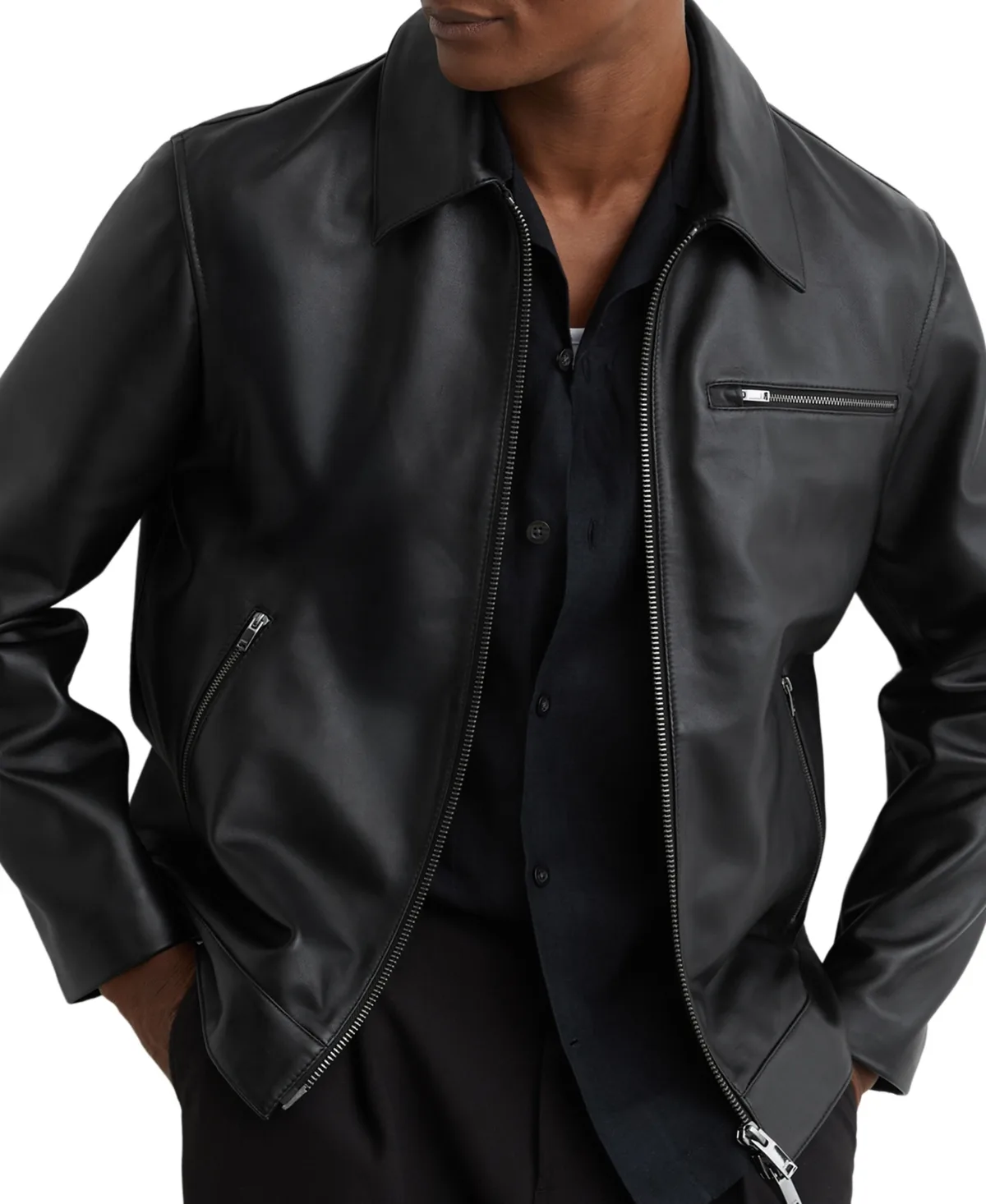 Strader Leather Zip-Through Jacket by Reiss
