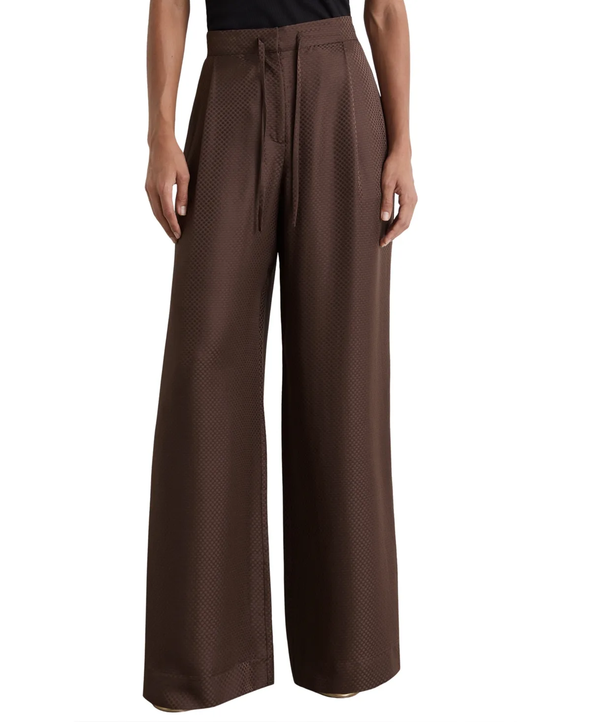 Aliana Wide Leg Silk Pleated Trousers by Reiss