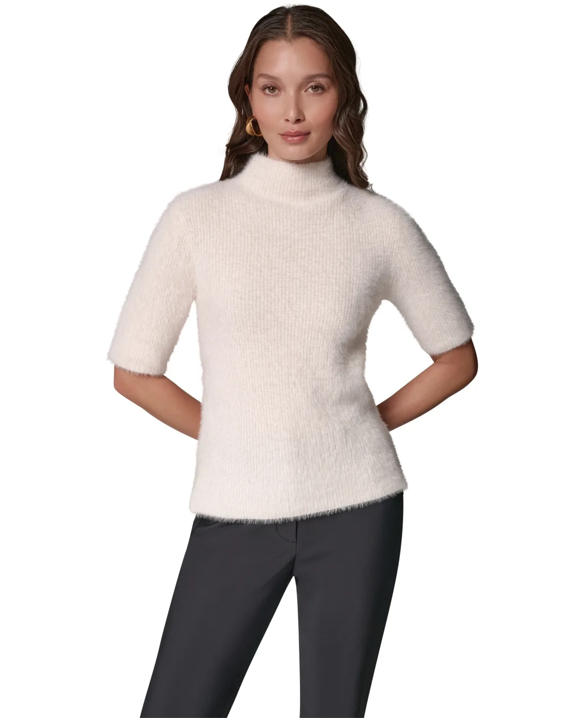 Short-Sleeve Mock Neck Sweater by Donna Karan New York