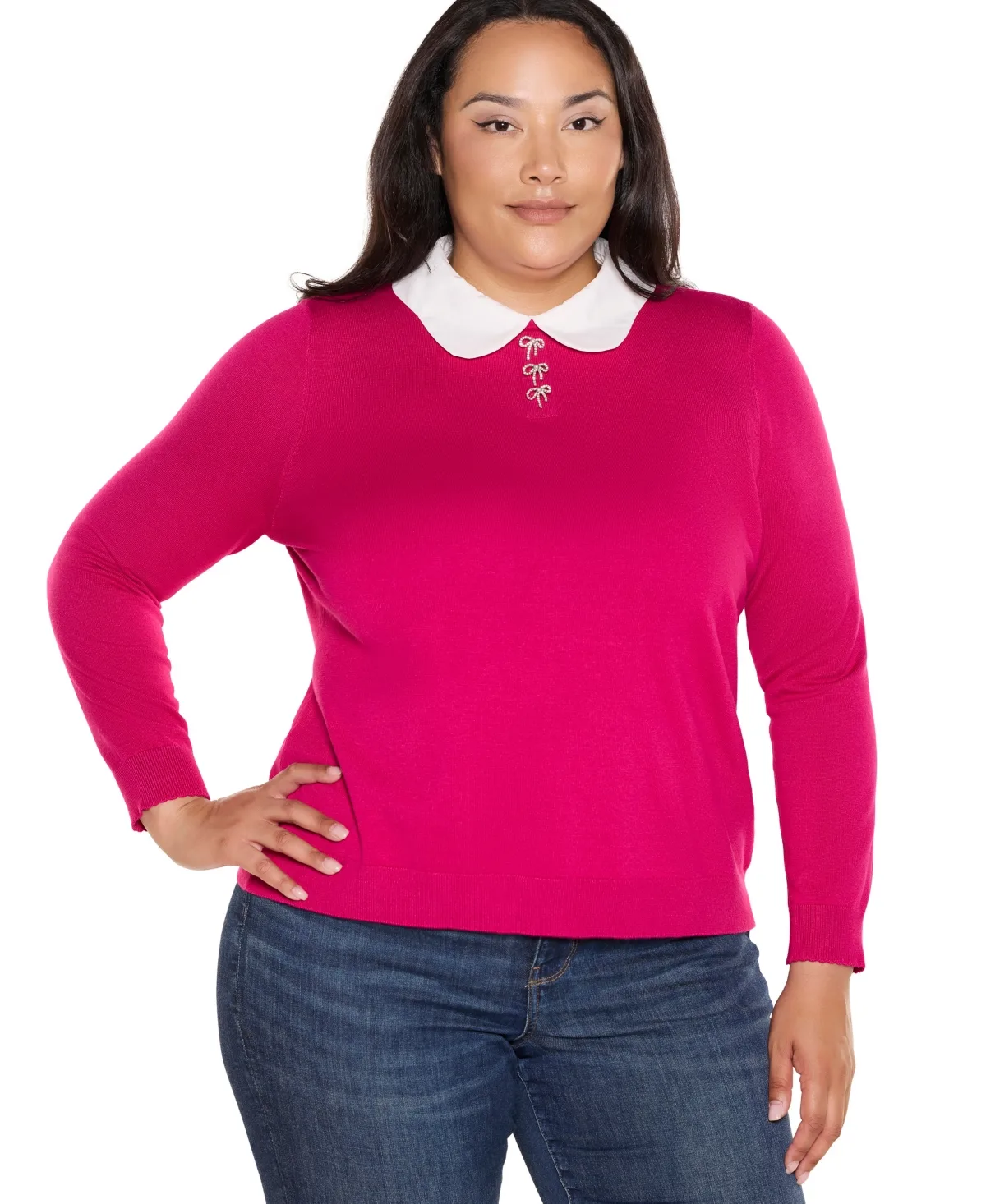 Collared Long-Sleeve Bow-Detail Sweater by Belldini