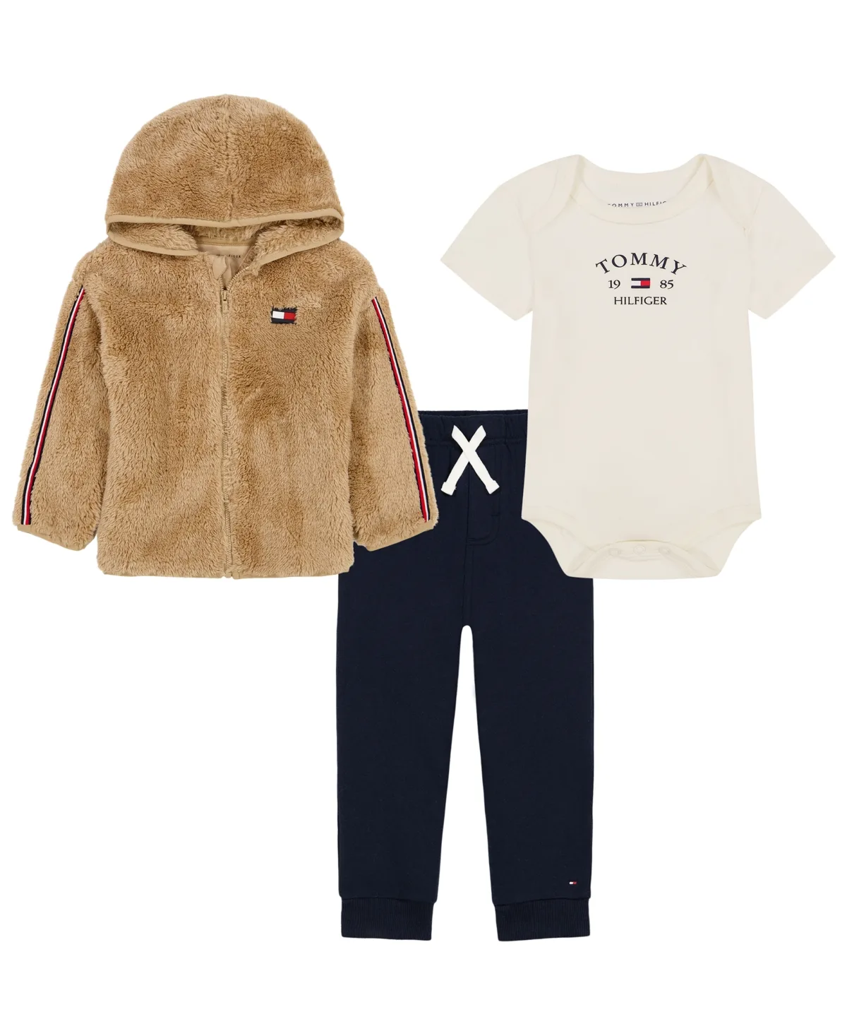 Sherpa Zip-Up Hooded Jacket, Bodysuit and Pants, 3-Piece Set by Tommy Hilfiger