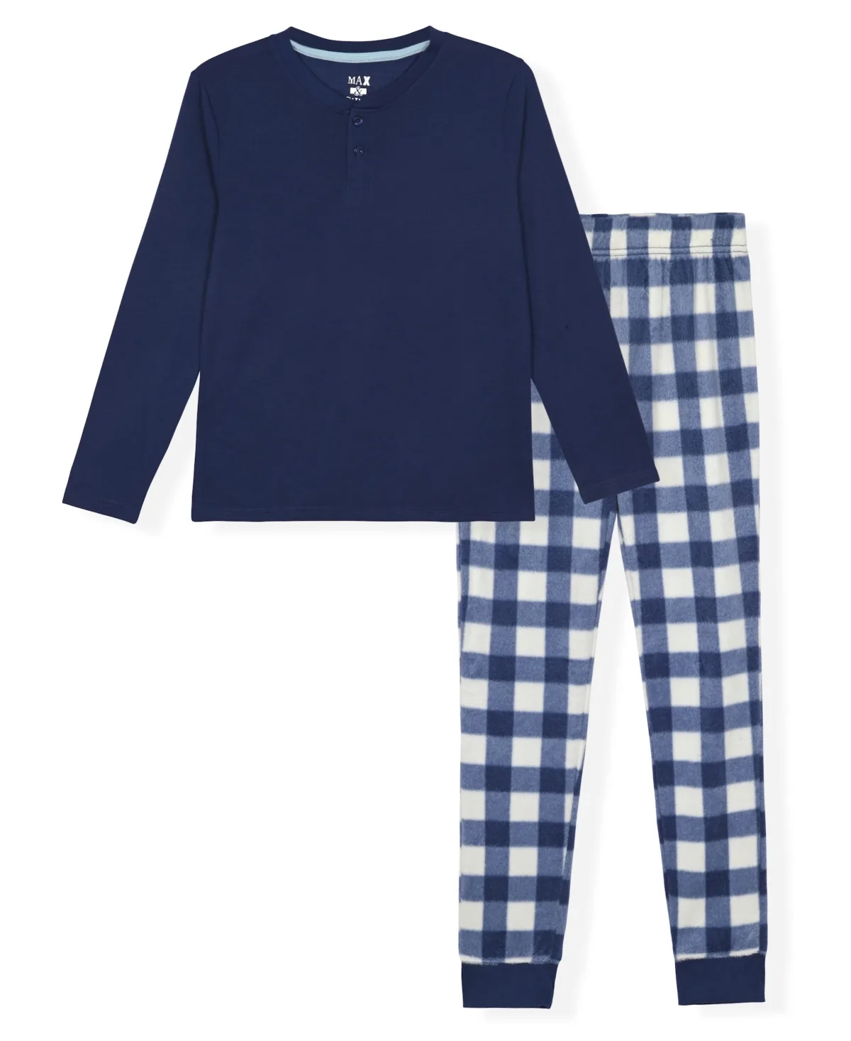Buffalo Check Minky Fleece Henley Long Sleeve Pajamas, Top and Pants, 2-Piece Set by Max & Olivia