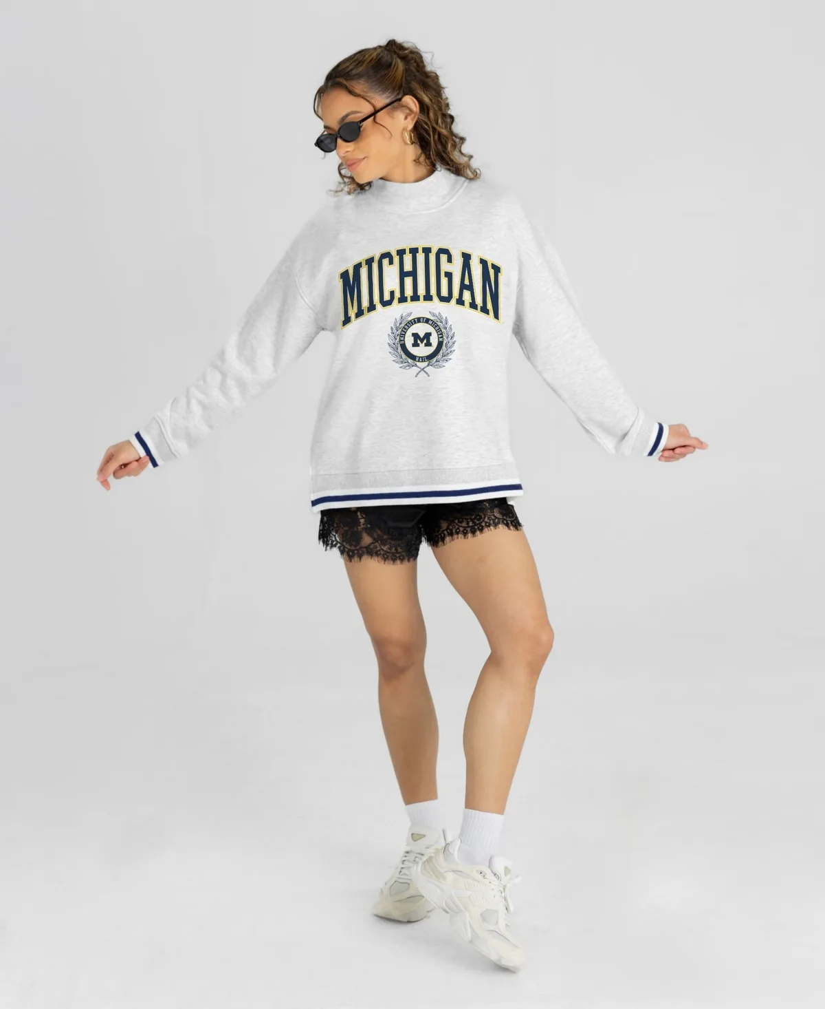 Michigan Wolverines Rally Point Contrast Stripe Mock Neck Sweatshirt by Gameday Couture