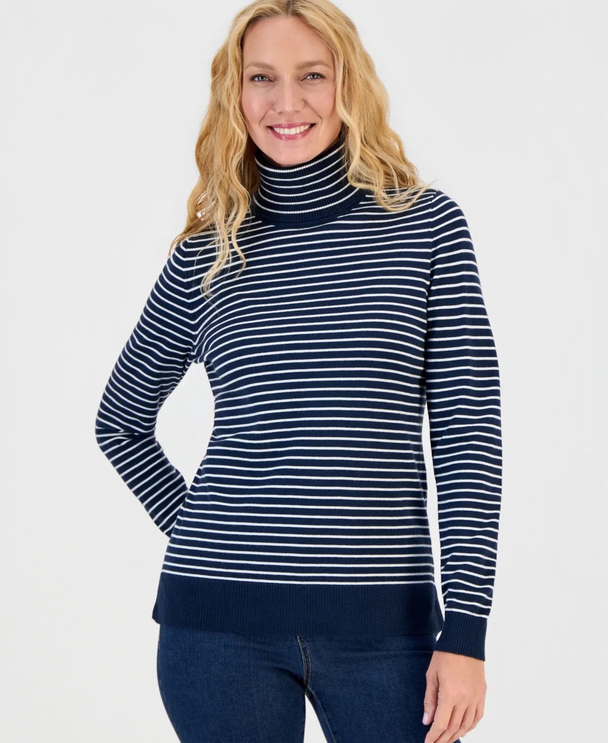 Stripe Long-Sleeve Turtleneck Sweater by Style & Co