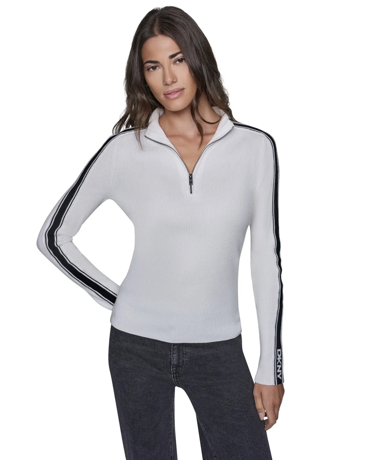 Quarter-Zip Mock Neck Sweater by DKNY