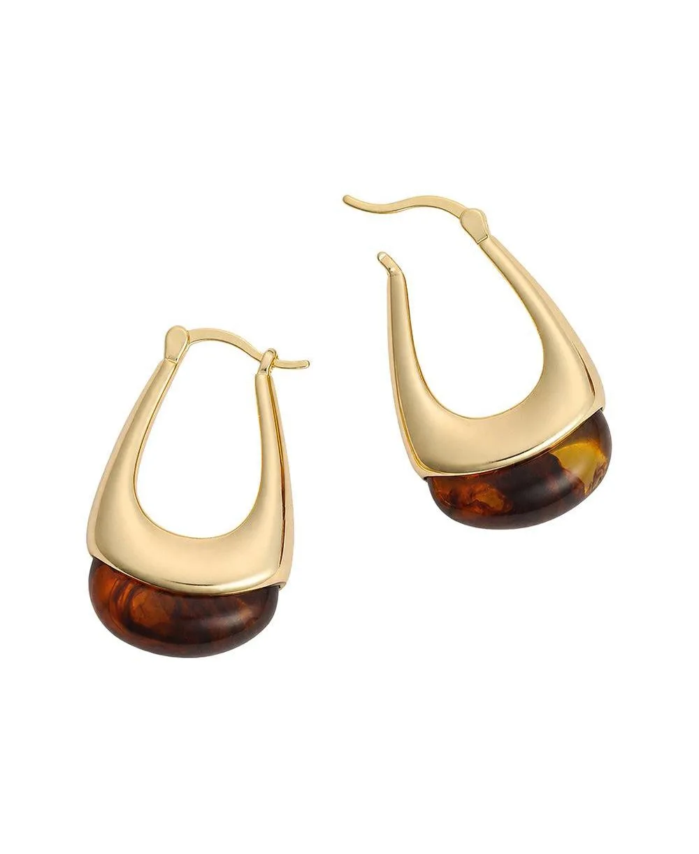 Gold-Tone Tortoiseshell-Acrylic Hoop Earrings by Sohi