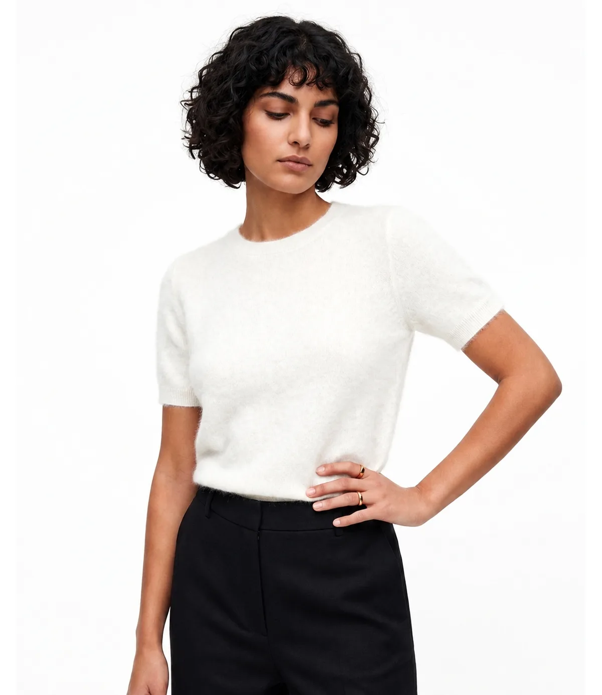 Brushed Short-Sleeve Crewneck Pullover by Jason Wu