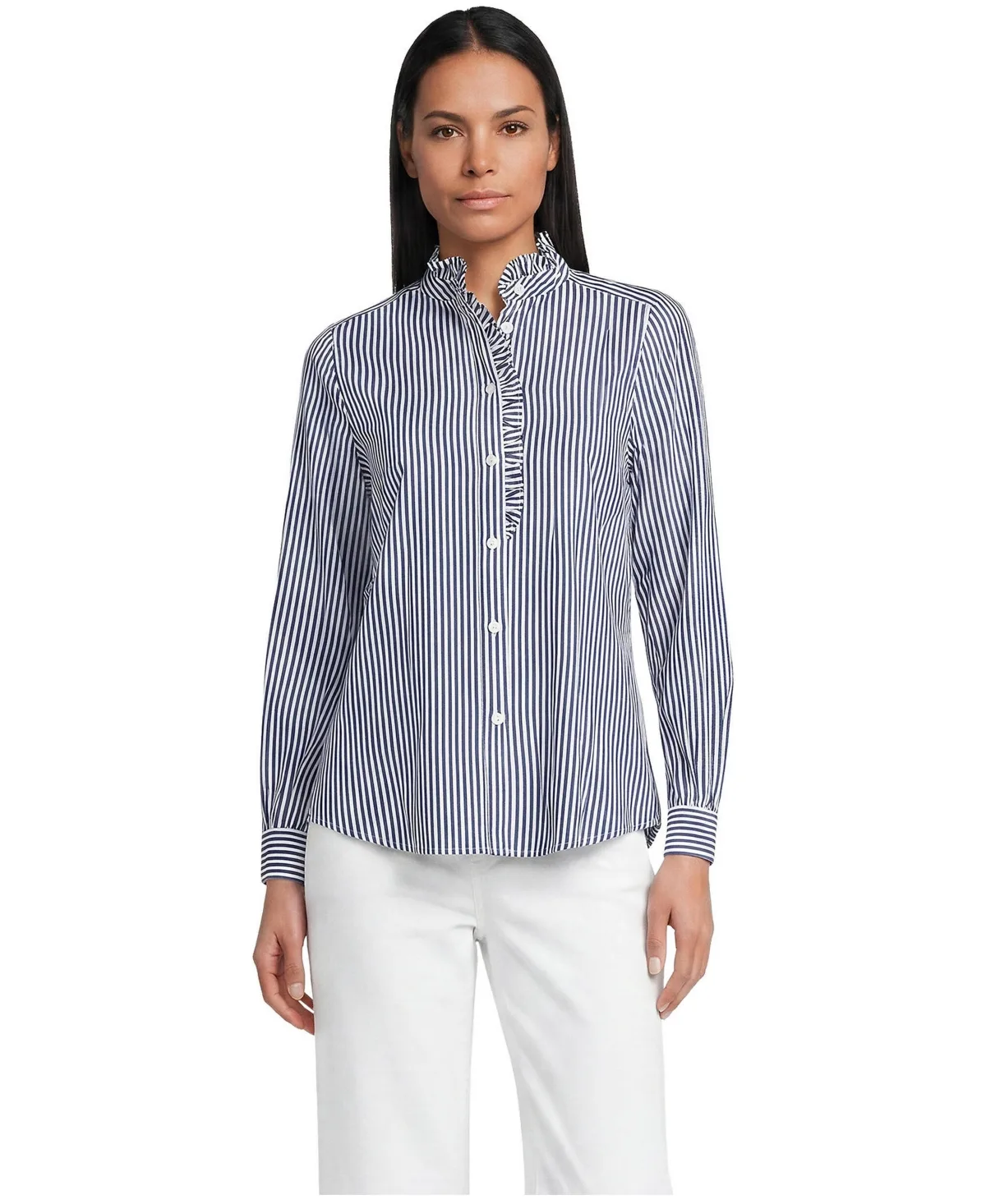 Ruffle Collar Balloon Sleeve Blouse by Lands' End