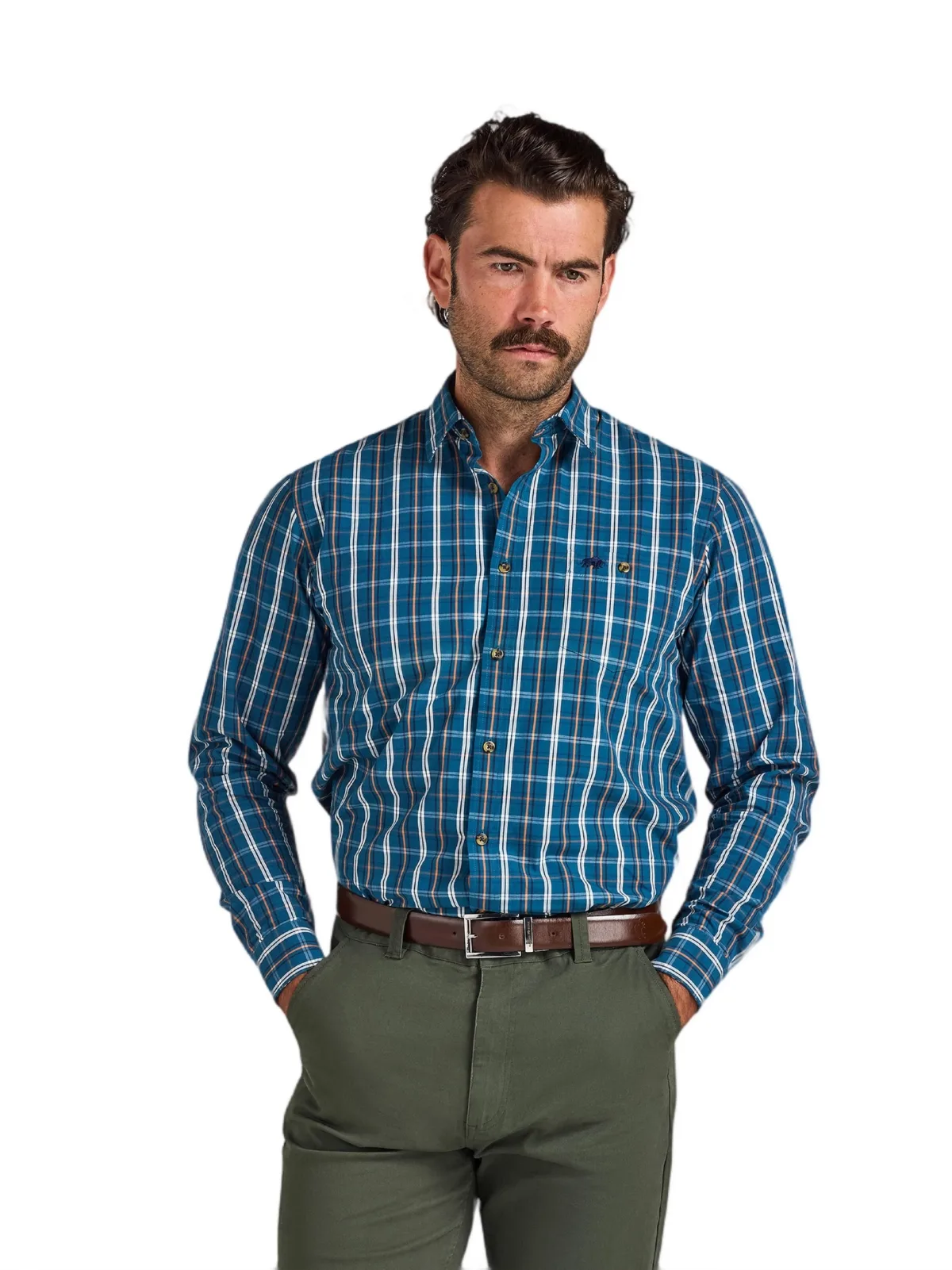 Long Sleeve Check Cotton Poplin Shirt by Raging Bull