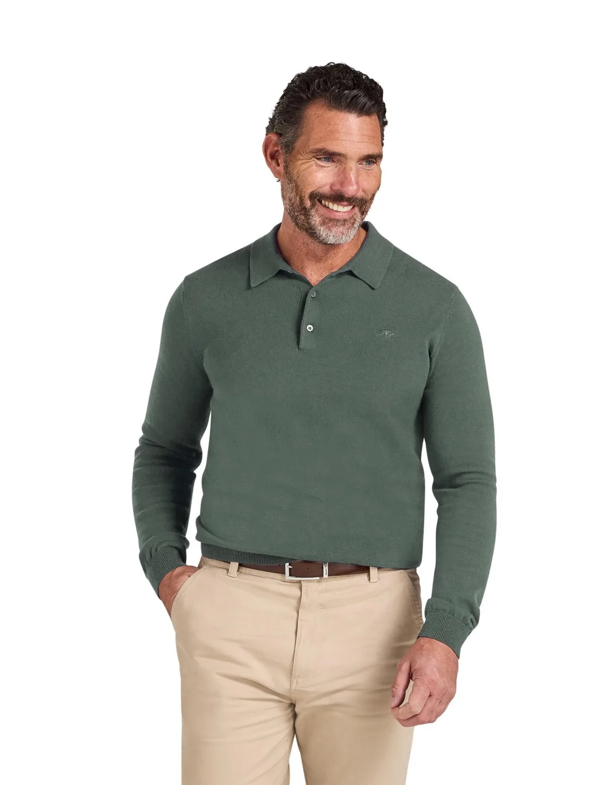 Classic-Fit Long-Sleeve Knitted Polo Shirt by Raging Bull