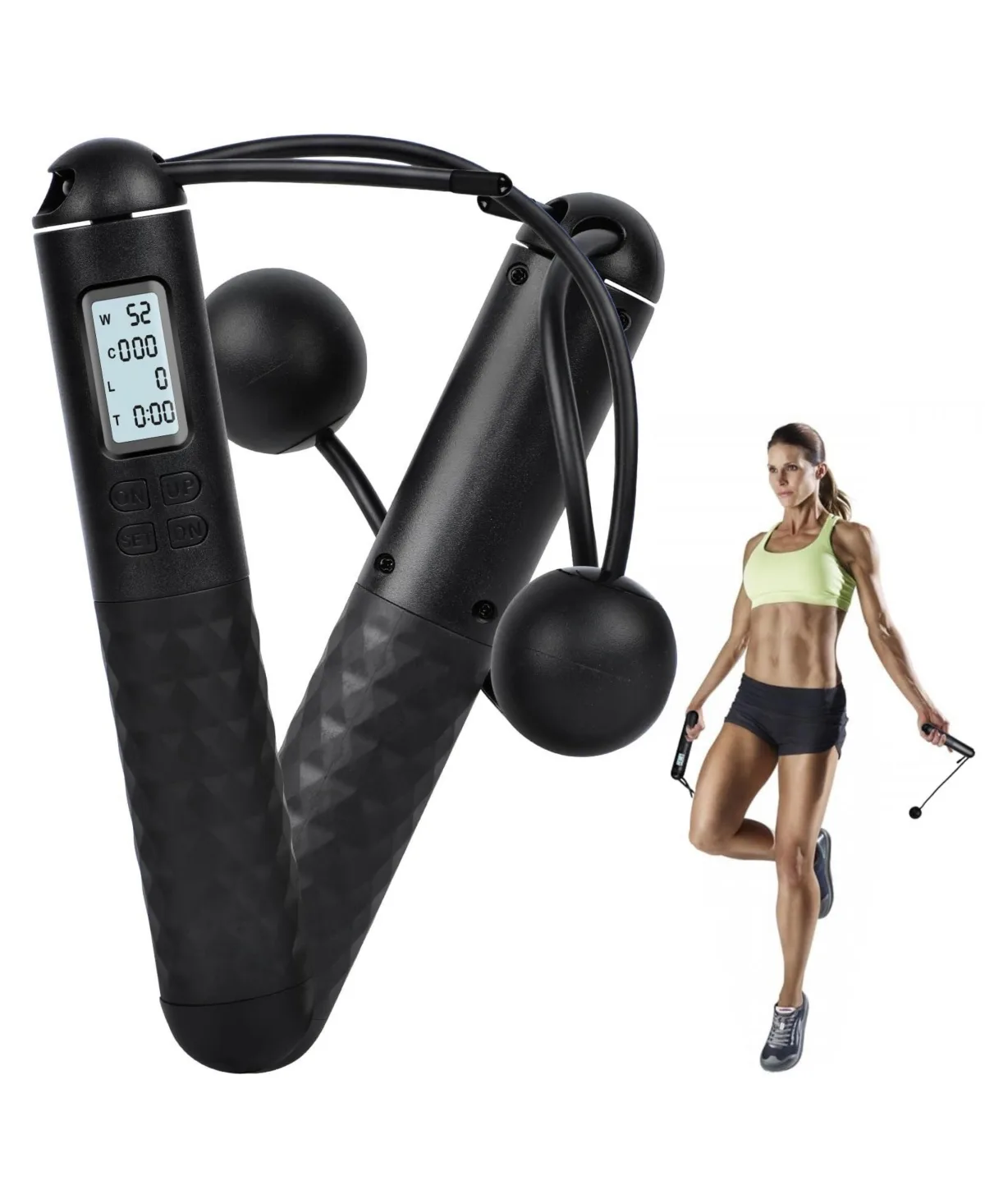Cordless Weighted Jump Rope with Digital Counter Adjustable for Fitness Calorie Tracking by Sportneer