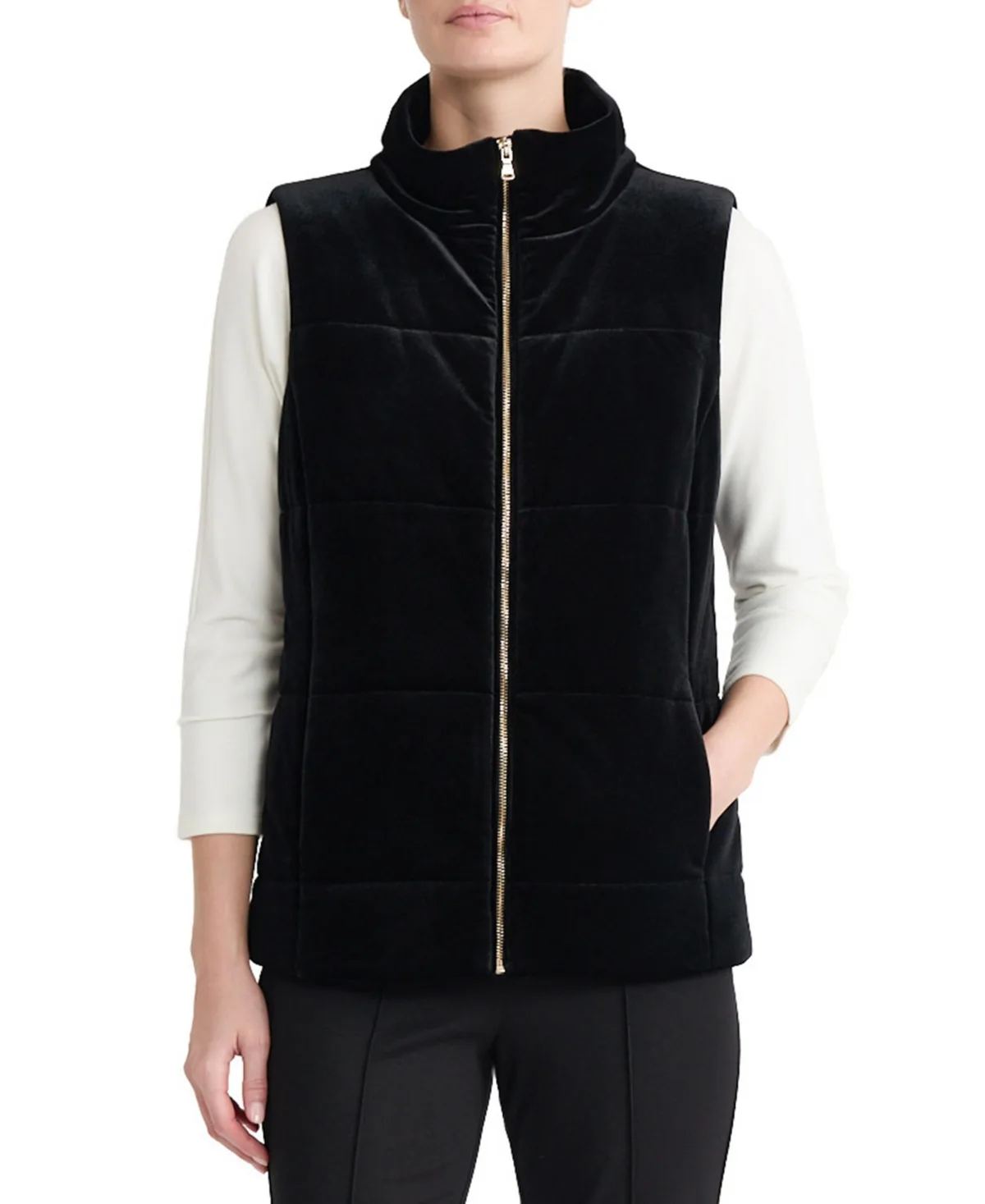 Velvet Quilted Zip-Front Vest by Jones New York