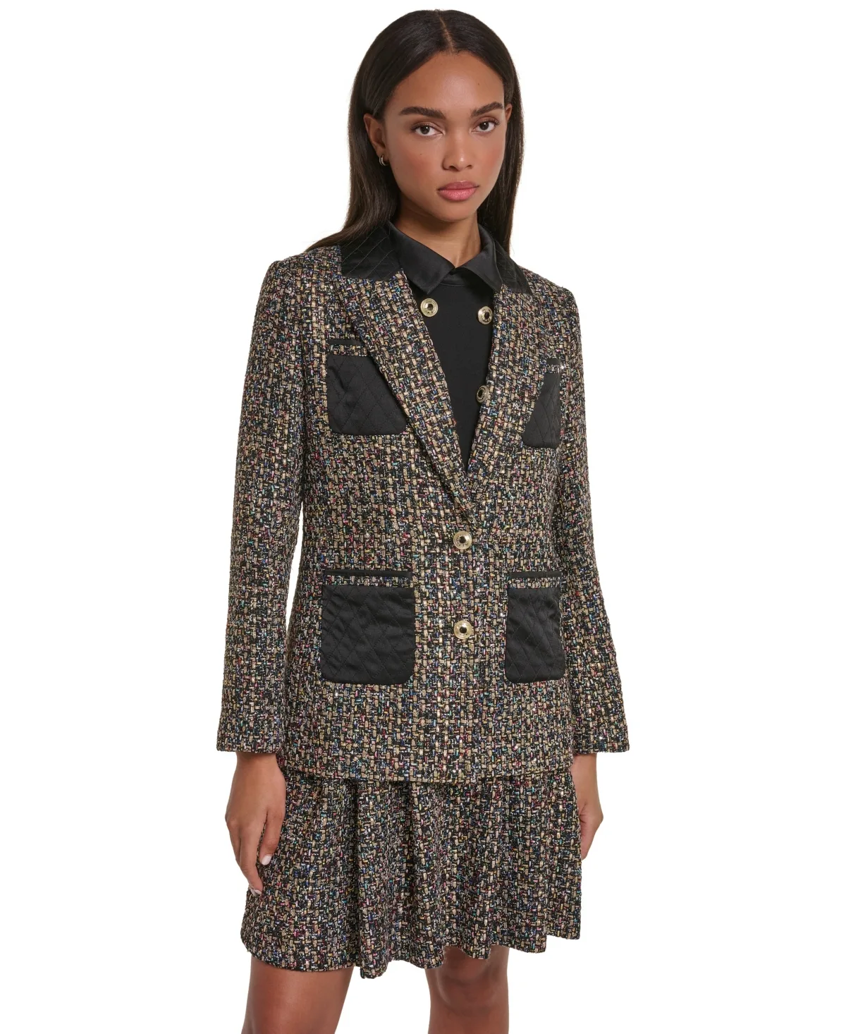 Tweed Contrast-Quilted Jacket by Karl Lagerfeld