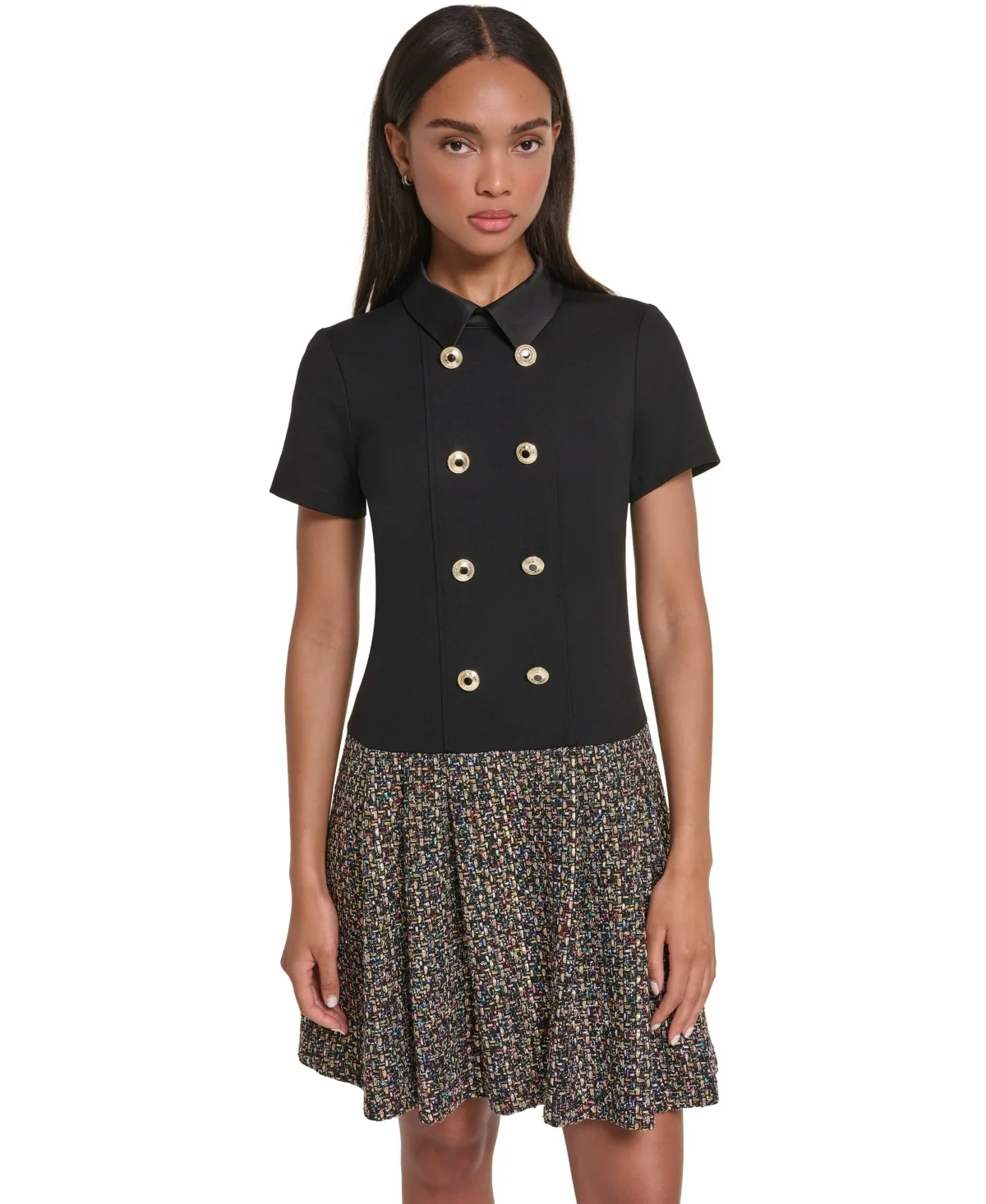 Mixed-Media A-Line Tweed Dress by Karl Lagerfeld