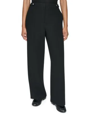 High Rise Wide Leg Textured Crepe Pants by DKNY