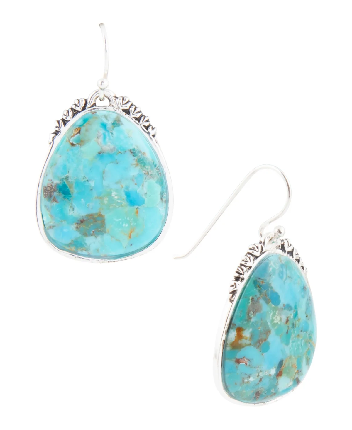 Agave Genuine Blue Turquoise and Silver Drop Earrings by Barse