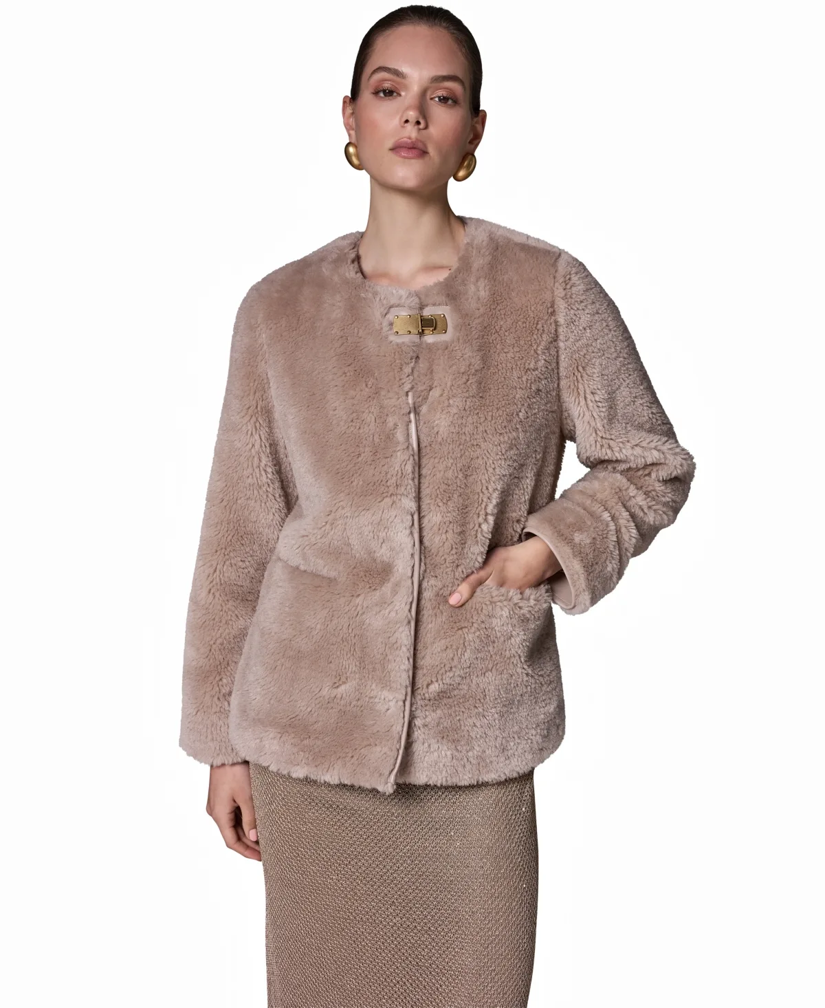 Collarless Buckled Fur Coat by Donna Karan New York