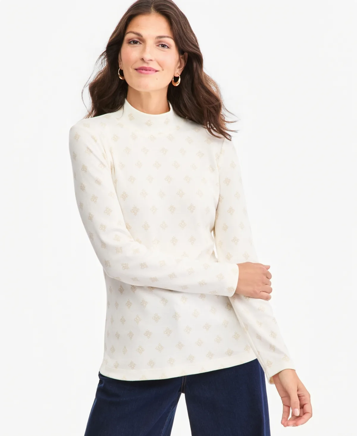 Printed Mock-Neck Long-Sleeve Tee by Style & Co