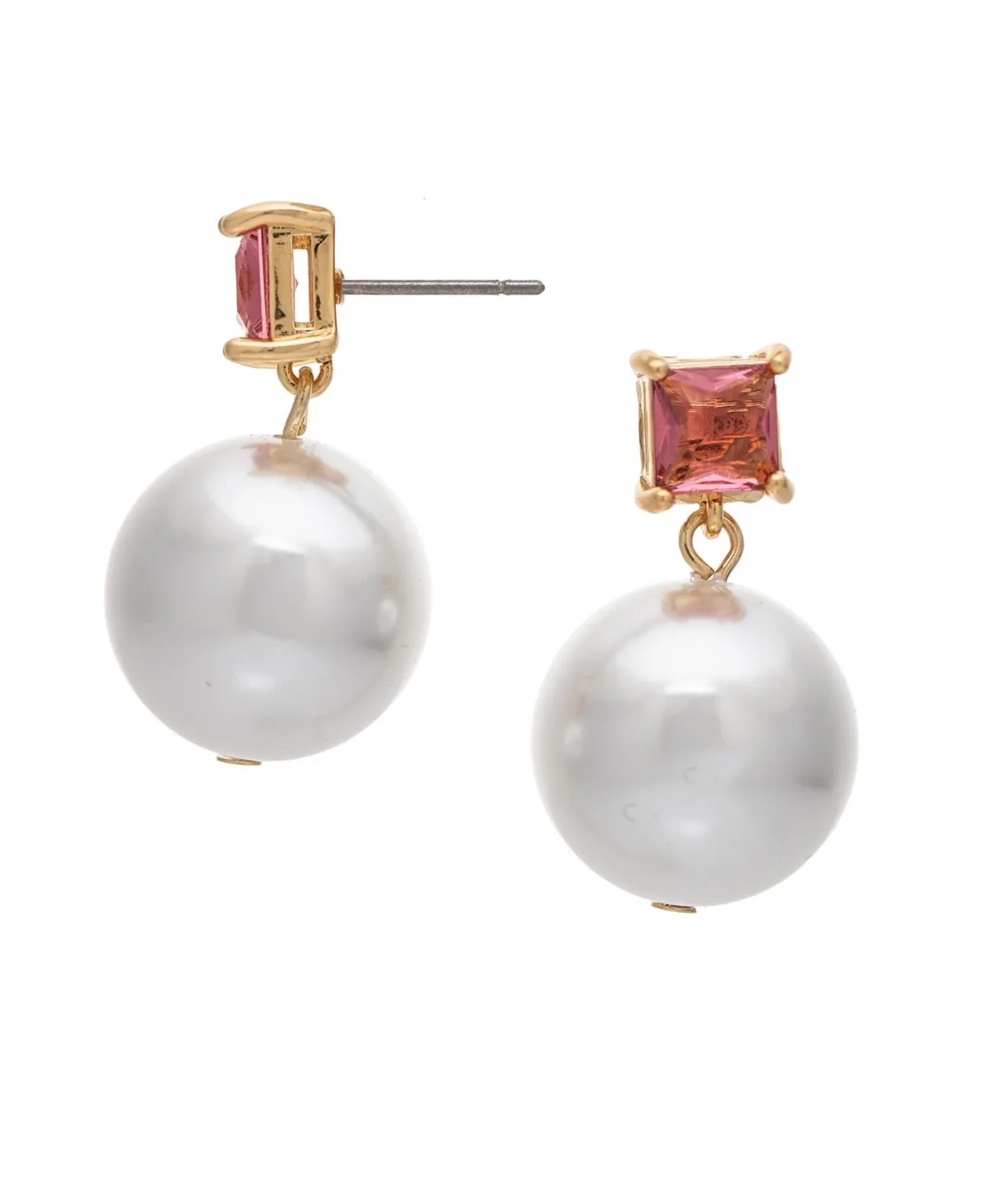 Cubic Zirconia/Pink Imitation Pearl Drop Earrings by Rivka Friedman