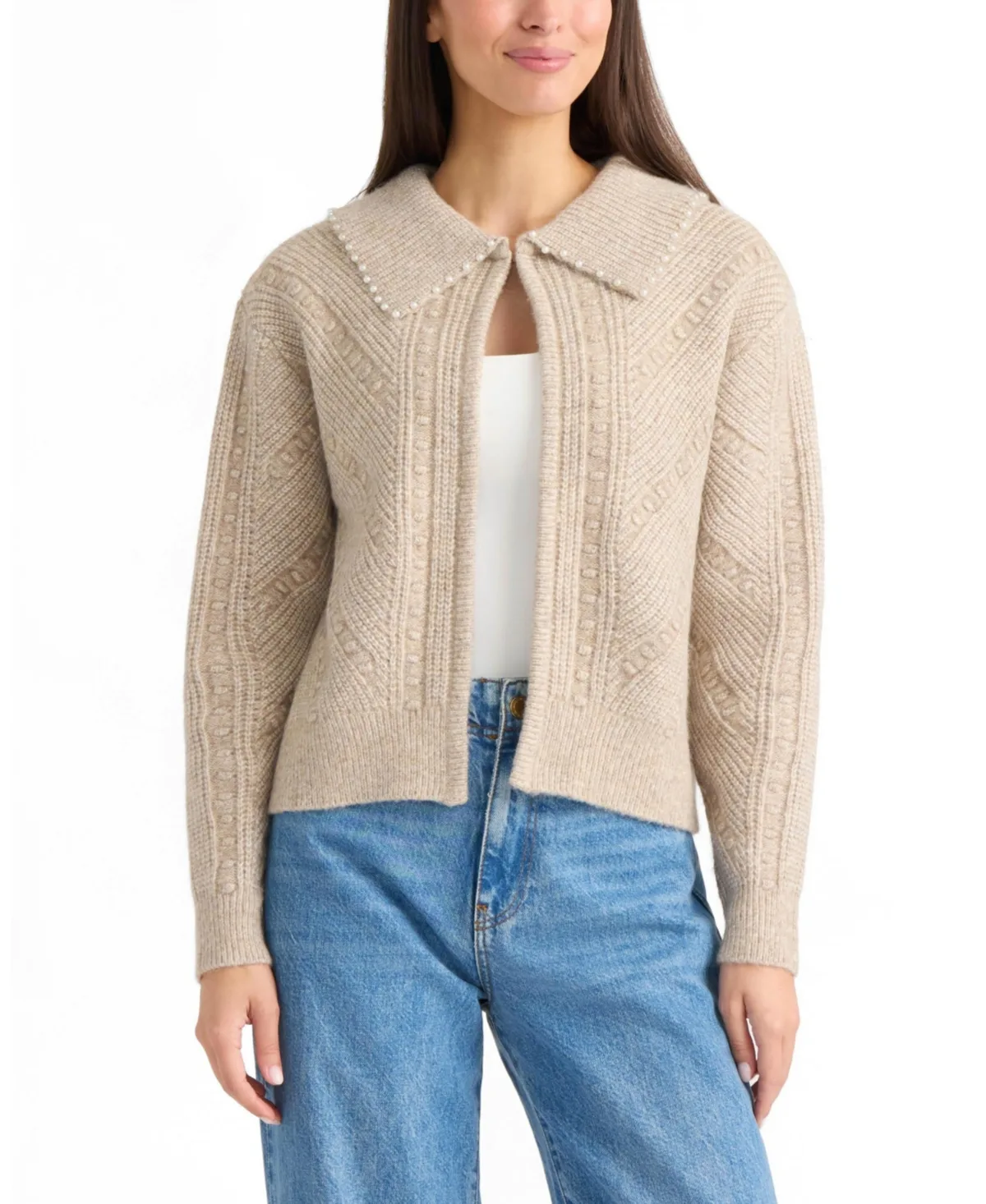 Pearl Trim Cardigan by Ellen Tracy