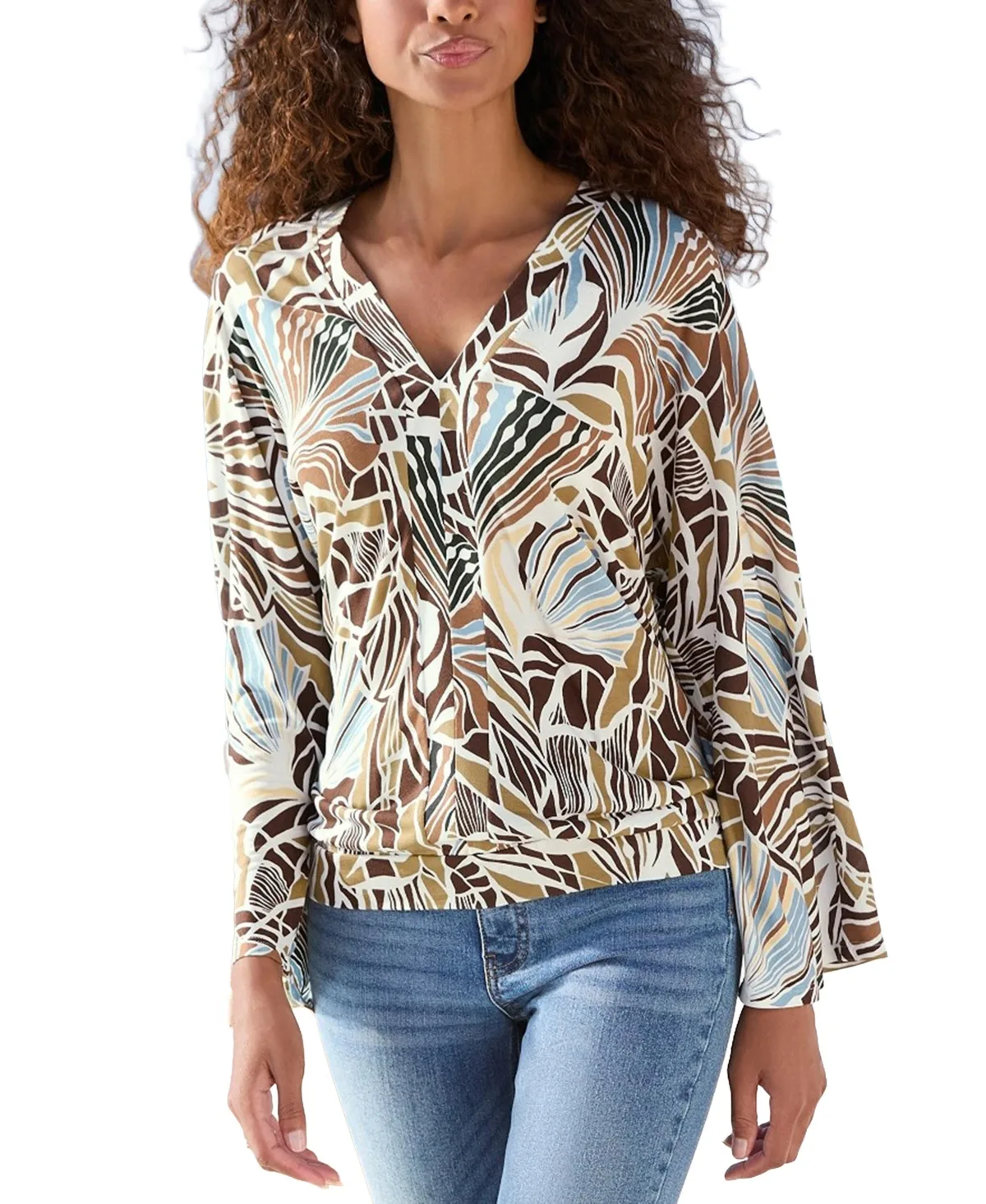 V-Neck Long-Sleeve Printed Blouse by Lascana