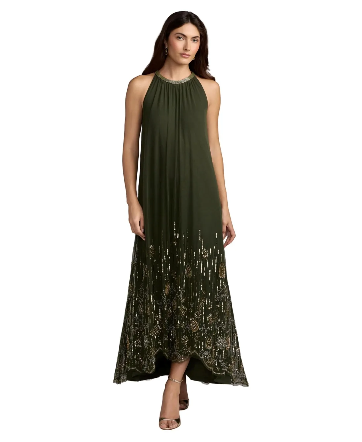 Embellished Halter Neck High-Low Maxi Dress by M.A.C.
