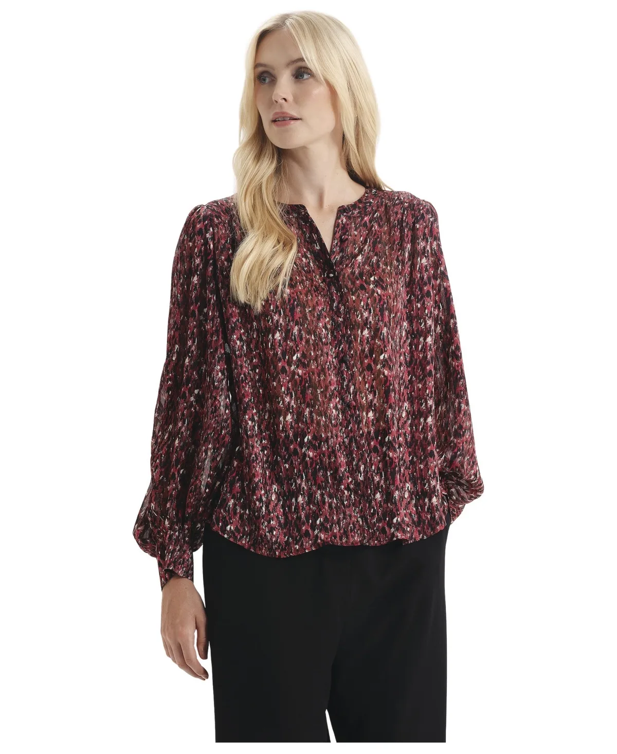 Lia Printed Long-Sleeve Chiffon Blouse