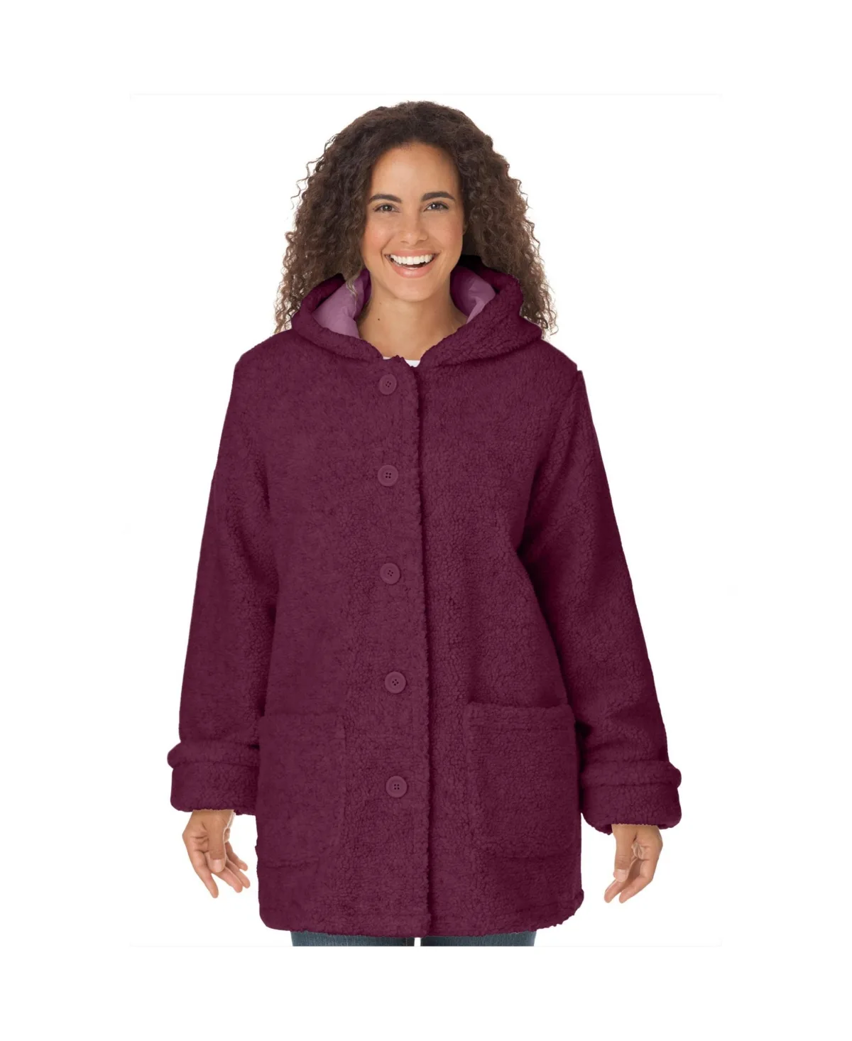 Short Hooded Berber Fleece Jacket by Woman Within