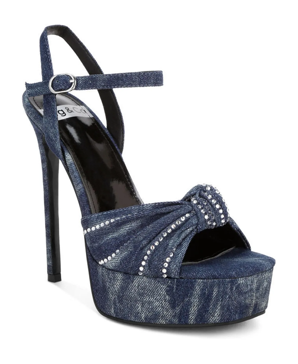 Margala Knotted Rhinestone Embellished Sandals - Denim Satin by Rag & Co