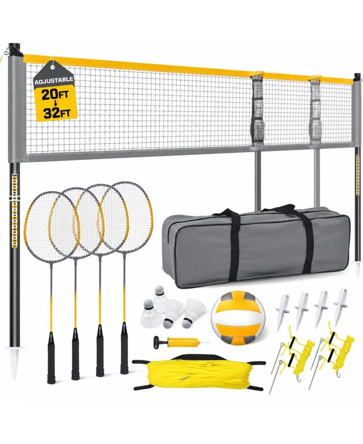 Adjustable Backyard Net Set with Rackets for Outdoor Lawn Games by Furlihong