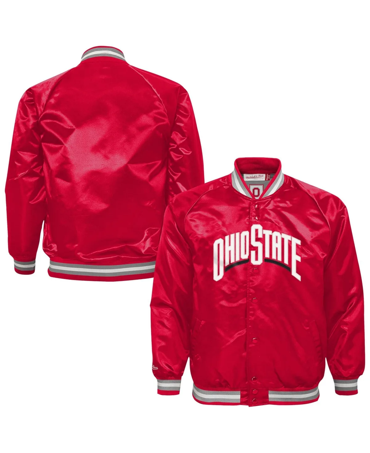 Ohio State Buckeyes Satin Full-Snap Raglan Jacket by Mitchell & Ness