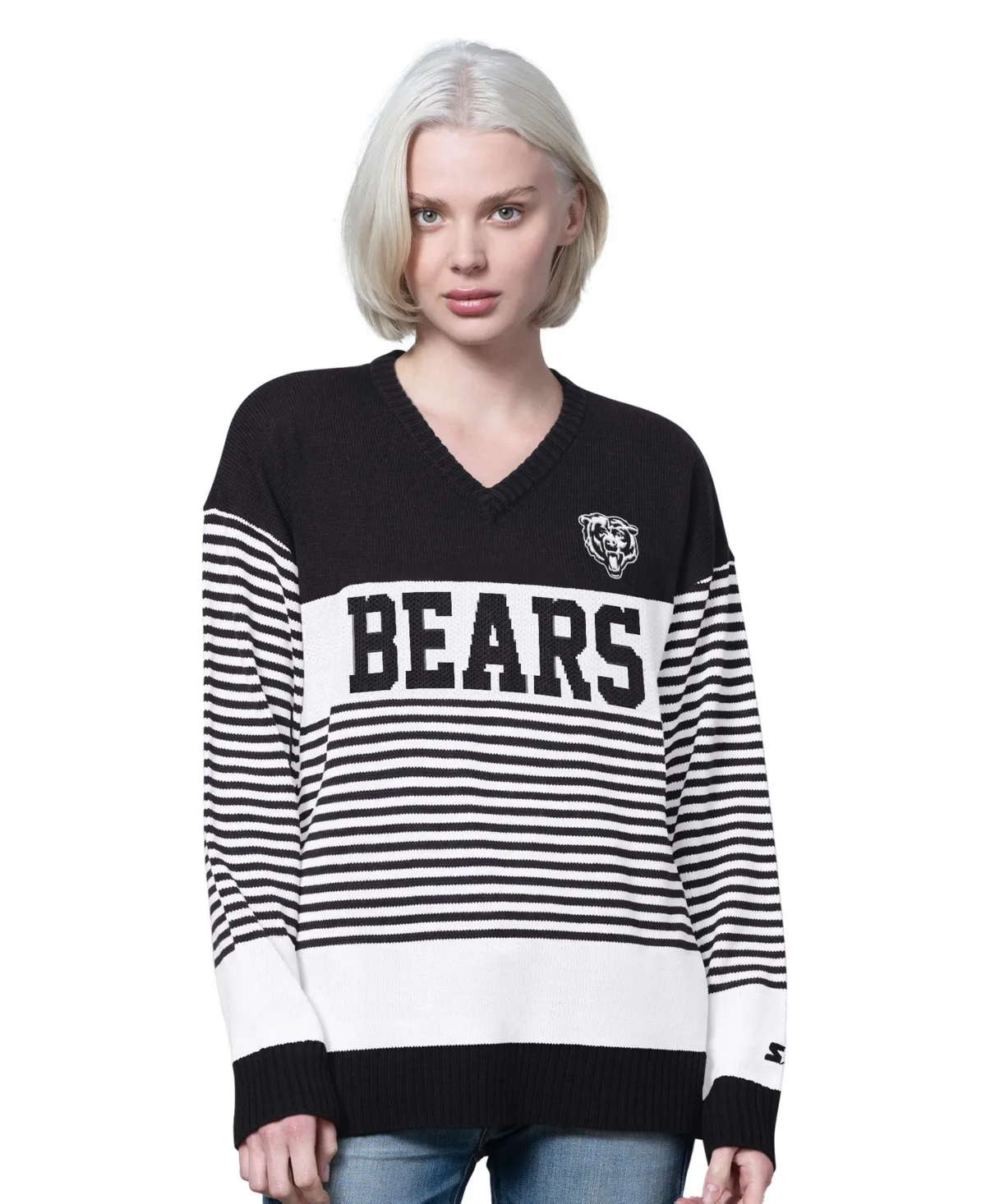 Chicago Bears No Huddle Striped V-Neck Sweater by Starter