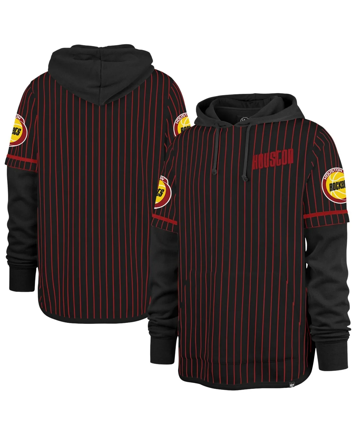 Houston Rockets Throwback Pinstripe Double Header Hoodie by 47 Brand