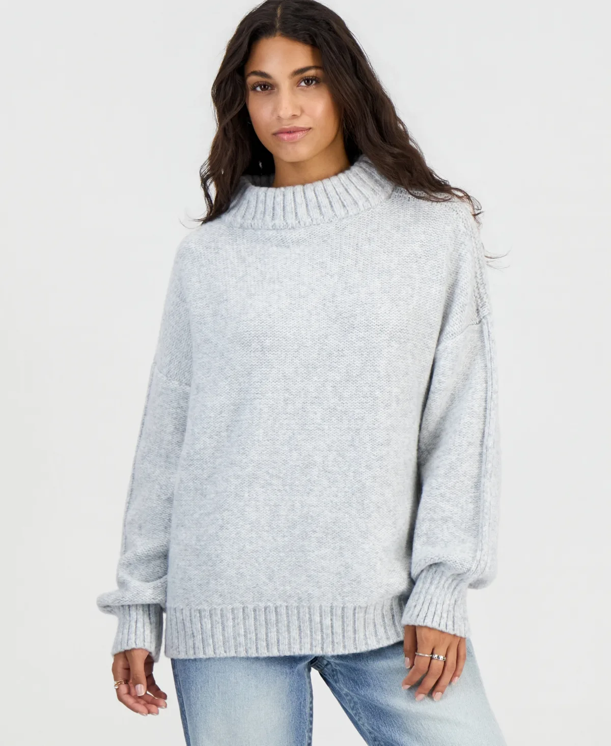 Drop-Shoulder Oversized Mock Neck Sweater