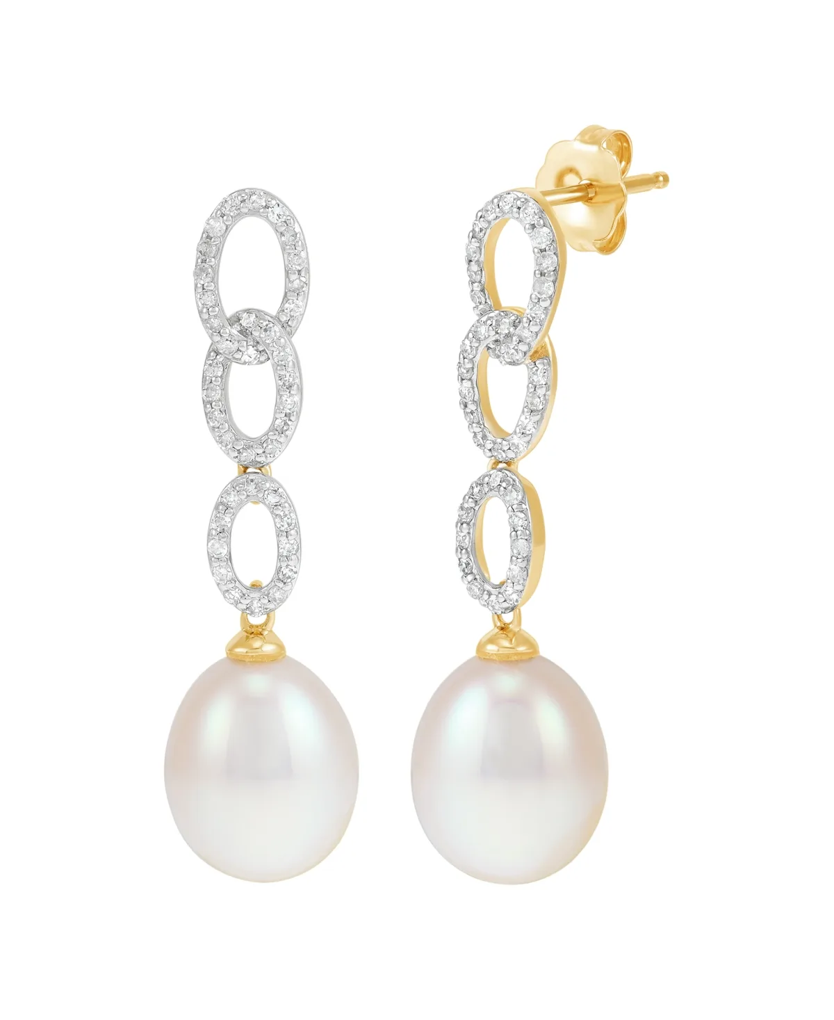 Cultured Freshwater Pearl and Diamond Dangle Earrings (1/4 ct. t.w.) in 10k Yellow Gold by Honora