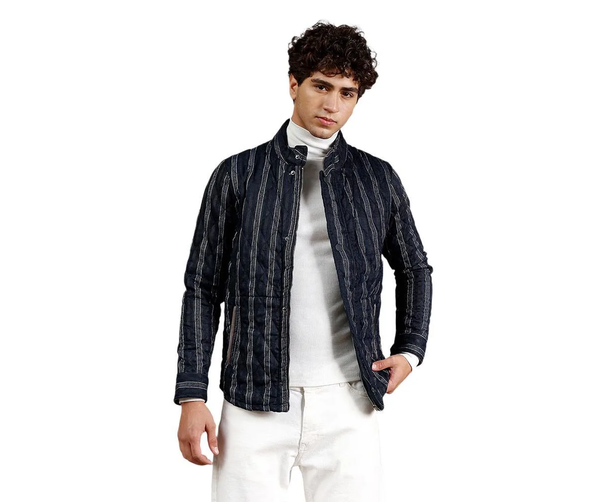 Woven-Striped Quilted Jacket by Campus Sutra