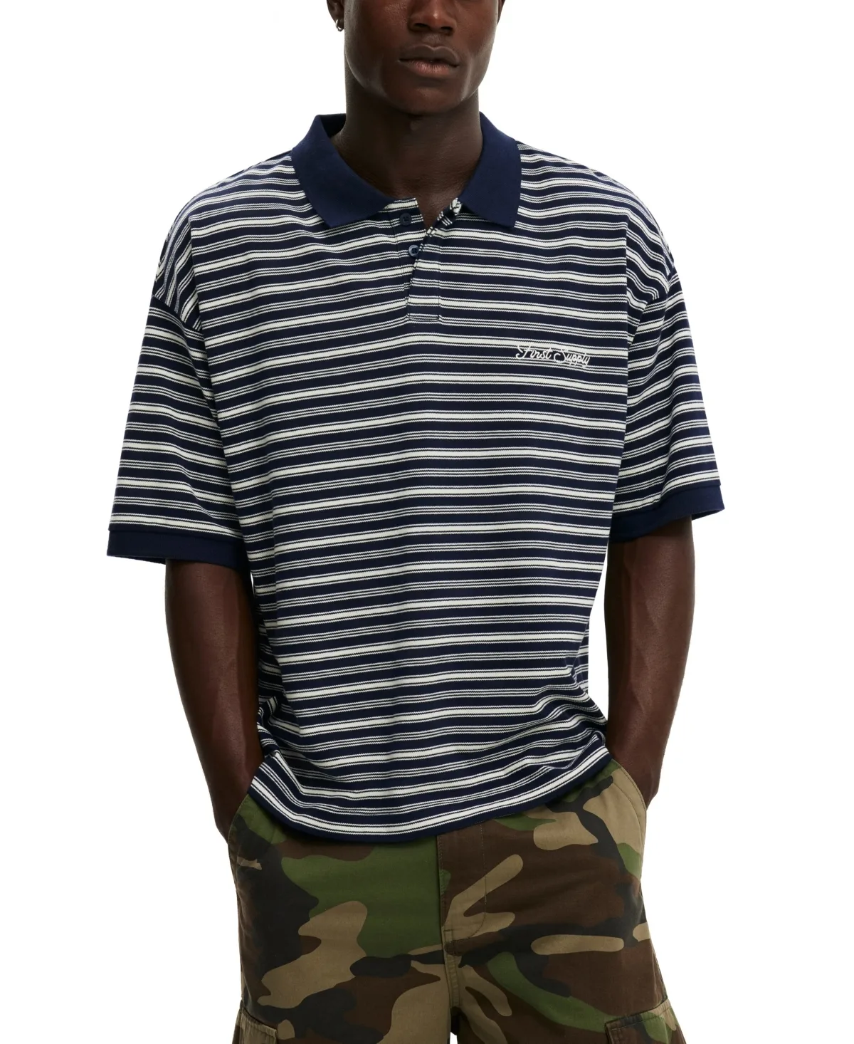 Box Fit Regular-Fit Striped Polo Shirt by Cotton on