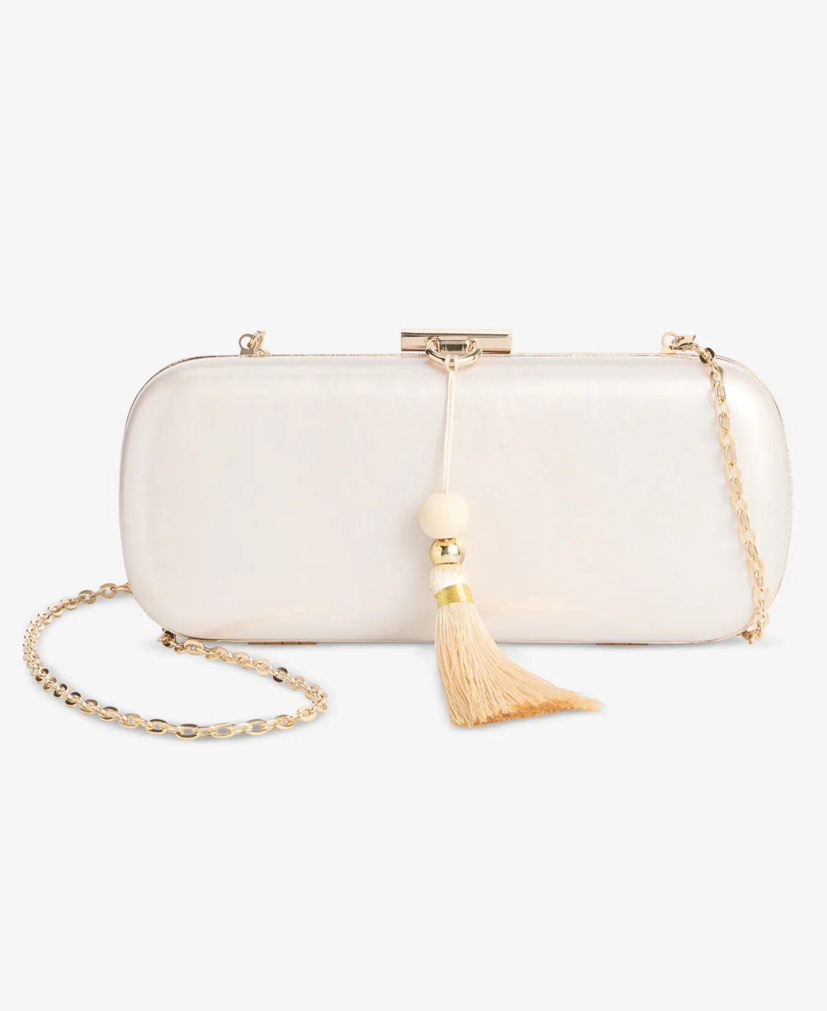 Tassel-Detail Gold-Tone Clutch Handbag