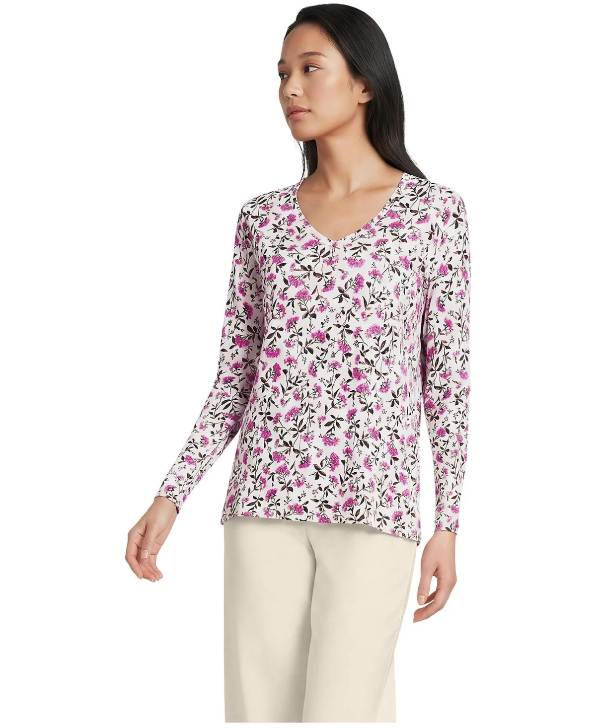 Supima Cotton Long Sleeve V-Neck T-Shirt by Lands' End
