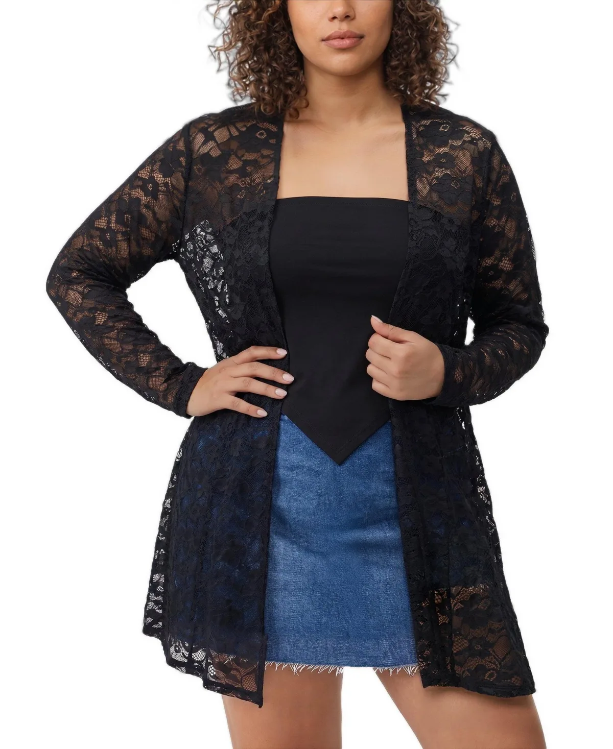 Lace Fit and Flare Kimono Sheer Open-Front Jacket by Torrid