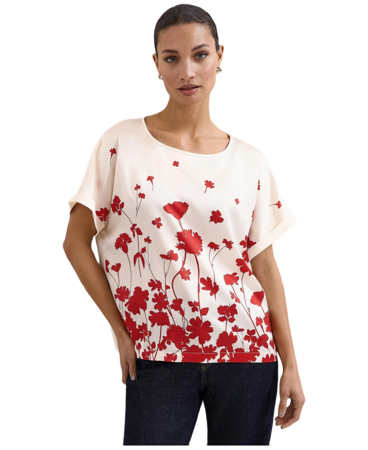 Marion Floral-Print Short-Sleeve Relaxed-Silhouette Blouse by Phase Eight