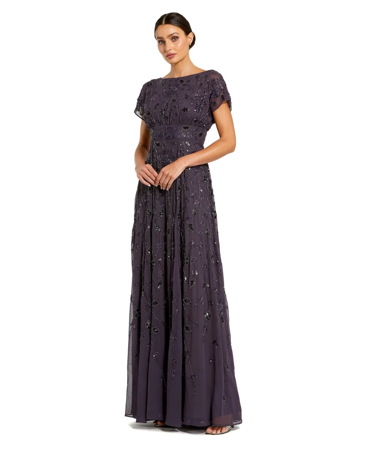 Embellished Floral Mesh A-Line Gown by M.A.C.
