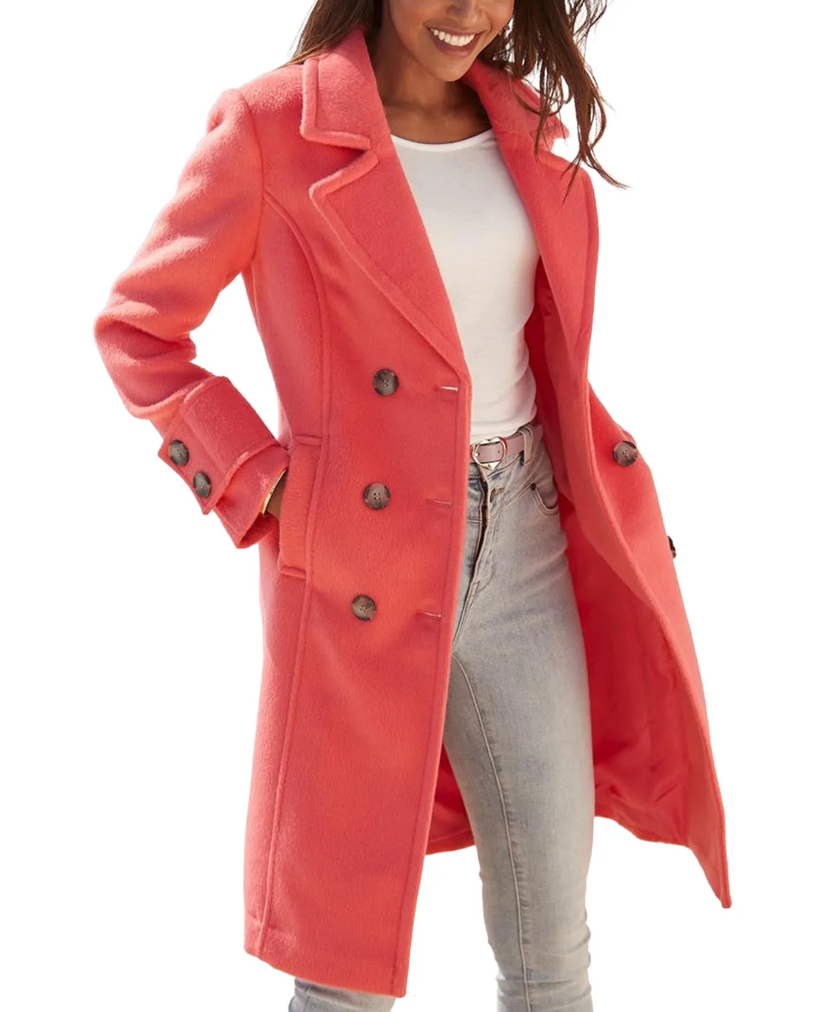 Double-Breasted Lapel Fully Lined Coat by Lascana