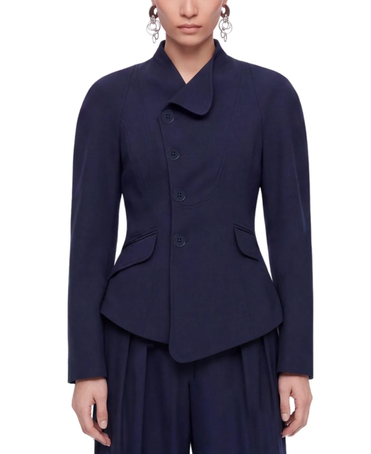 Double-Breasted Stand Collar Peplum Jacket by Nocturne