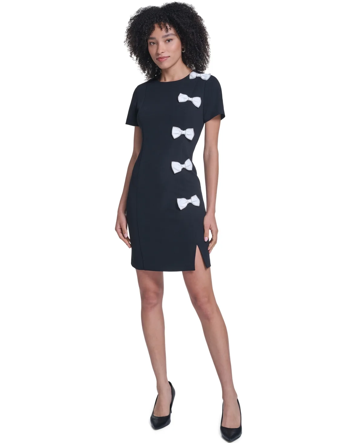Scuba Crepe A-Line Contrast-Bow Cocktail Dress by Karl Lagerfeld