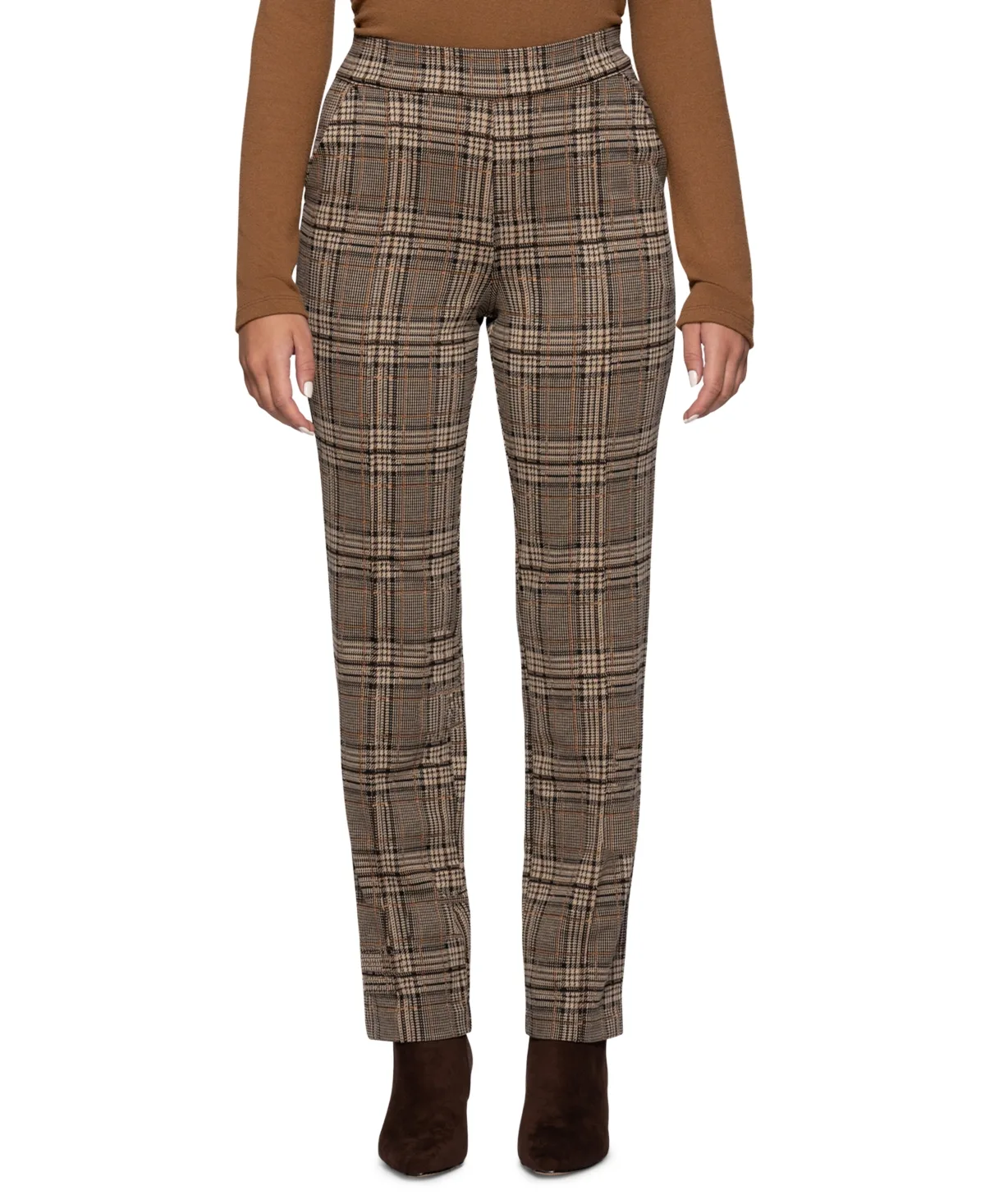 Plaid Pull-On Straight-Leg Trouser by HUE
