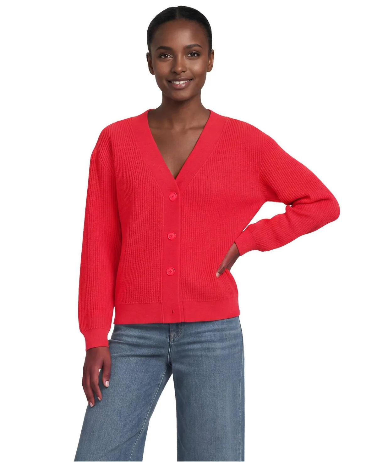 Long Sleeve Waffle V-Neck Cardigan by Lands' End