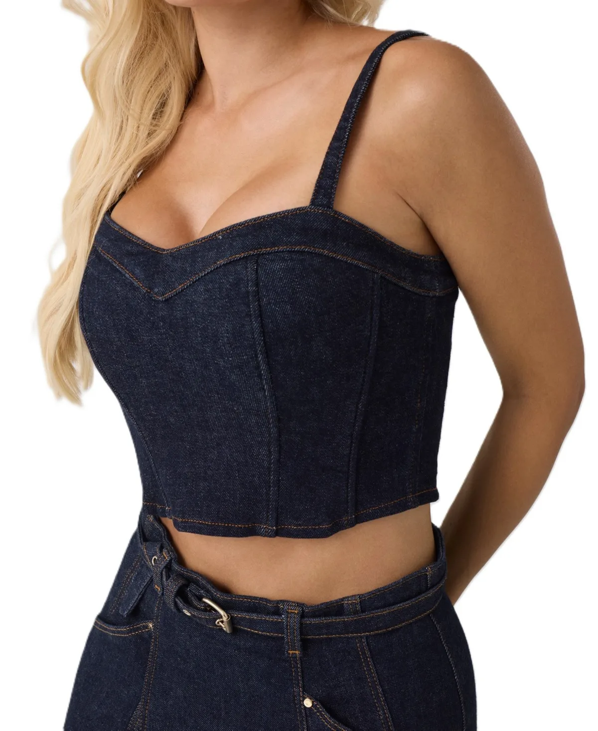 Zoey Denim Crop Sweetheart Bustier Top by GUESS