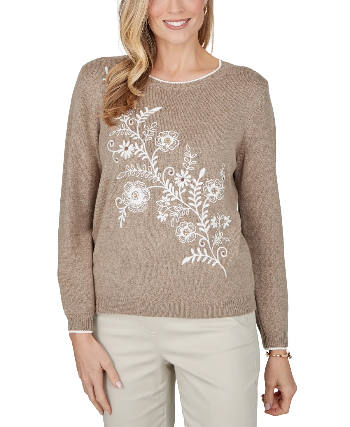 Long-Sleeve Floral Sweater by Alfred Dunner