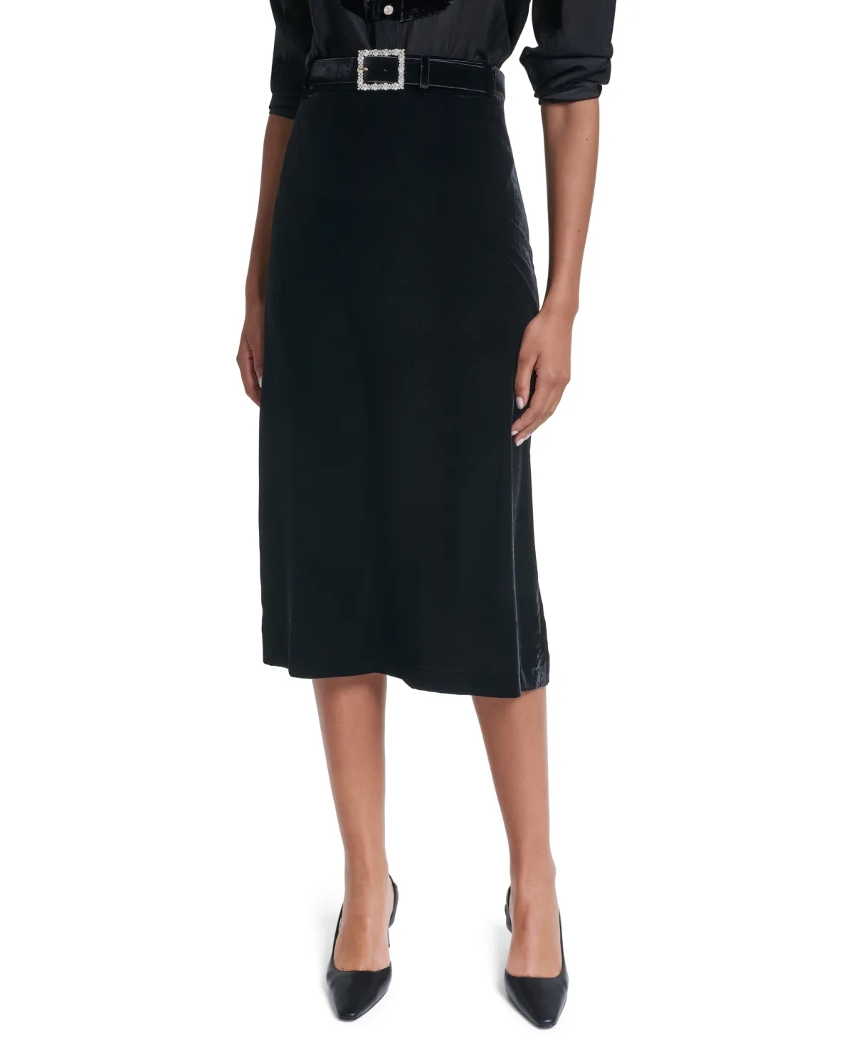 High-Waisted Pencil Velvet Midi Skirt by Karl Lagerfeld
